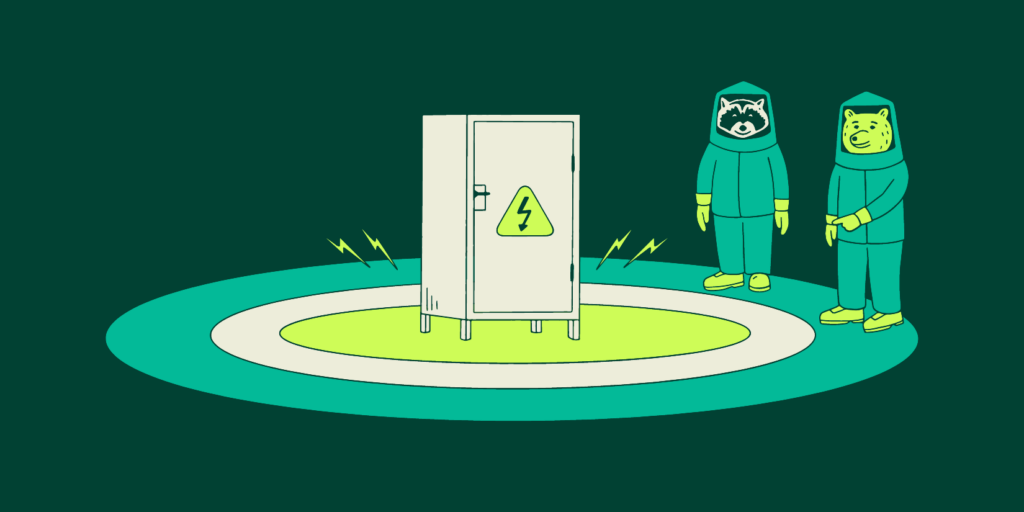Raccoon and bean with proper PPE respecting arc flash boundaries